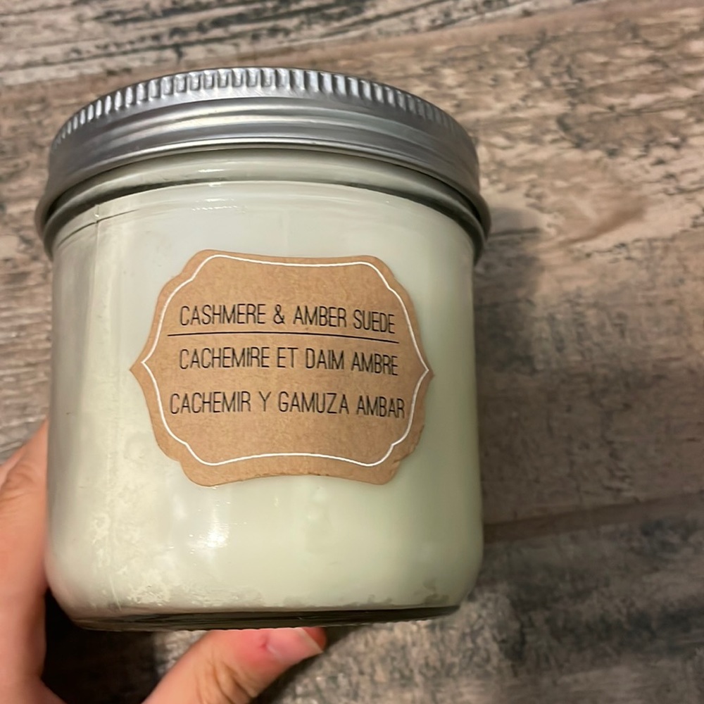 Home made cashmere and amber suede candle